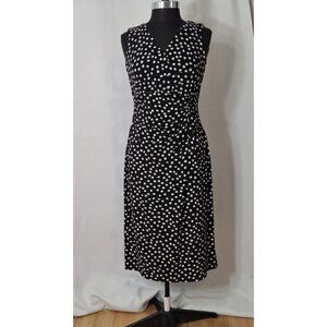 Vintage Slimming Empire Wrap Blue White Polka Dot Ruched Dress Size 12 Lined